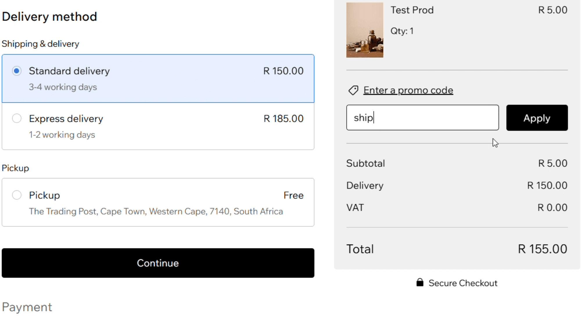 A Wix checkout showing live BobGo courier rates at delivery.